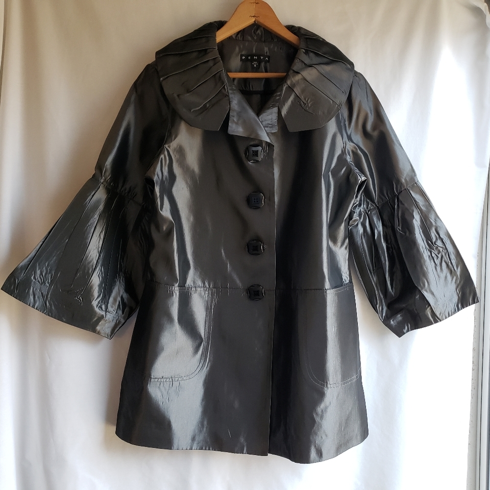 Penta Women's Pewter Gray Metallic Formal Jacket. Size:8
